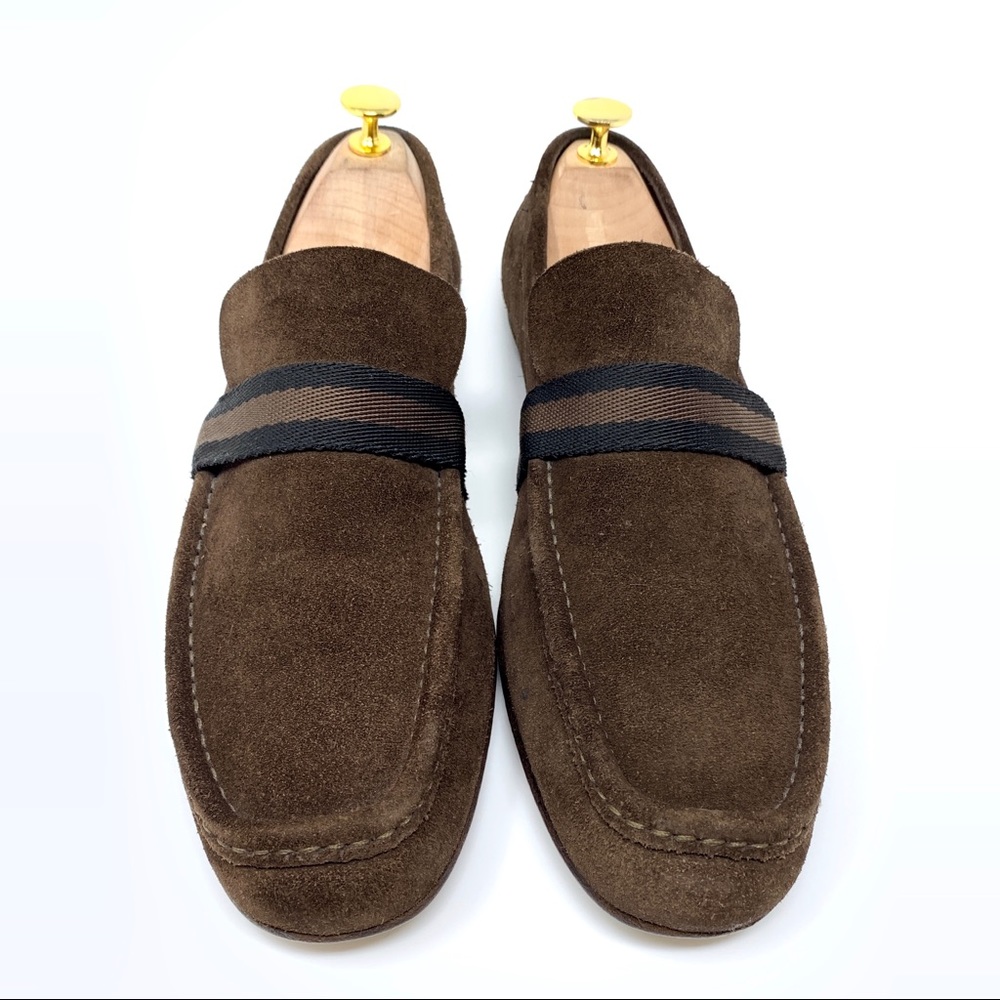 GUCCI Dark Brown Suede with Brown & Black Web Ribb - Picture 2 of 8